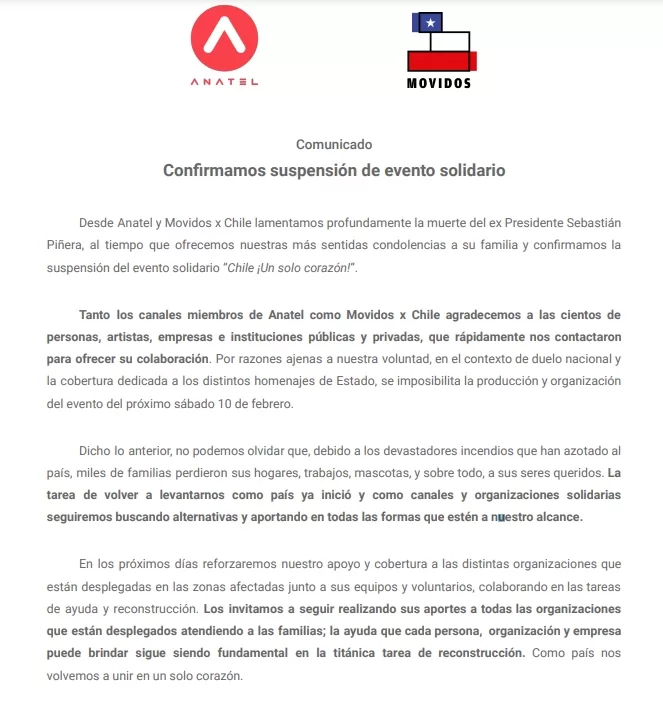 Comunicado Chile ¡Un Solo Corazón!