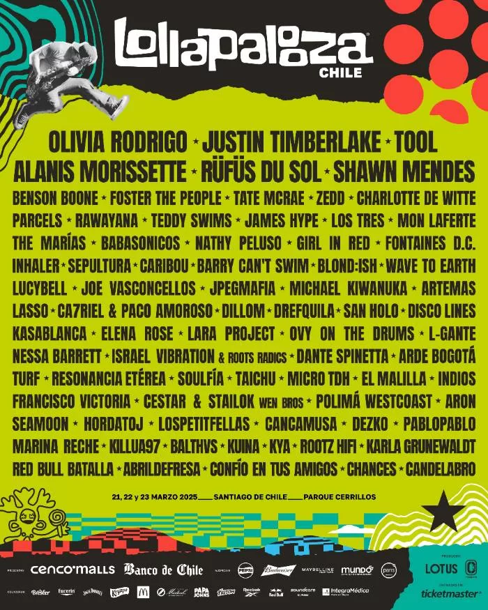 Lollapalooza Chile 2025 estos son los artistas confirmados para el