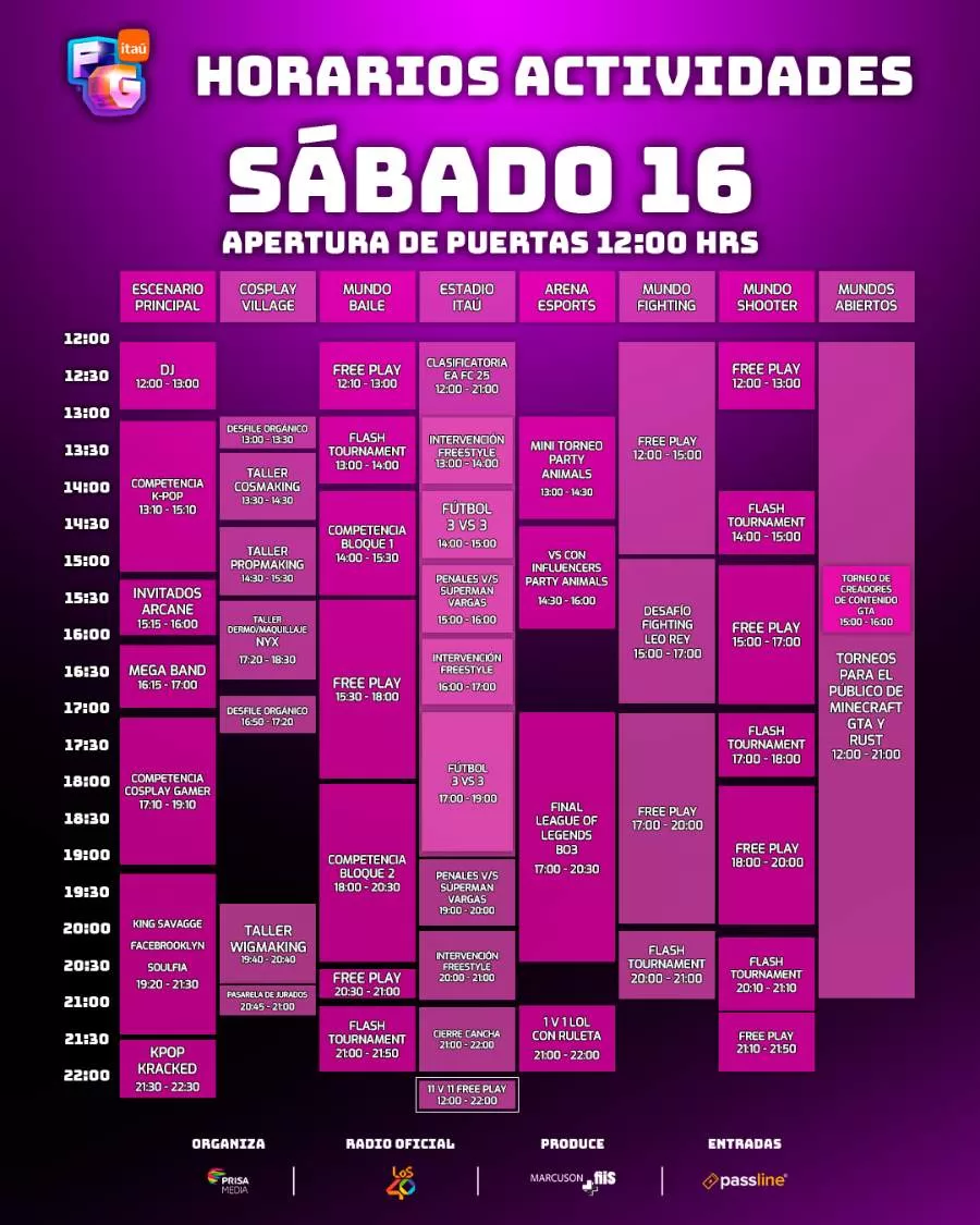 Cronograma Festigame Sábado